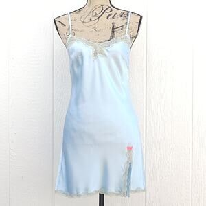 Victoria's Secret Satin Mini Slip Dress S Blue Nightie Coquette Bridal Y2K